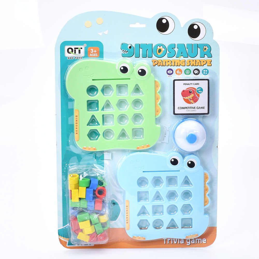 Гра 1137 (60шт) настільна гра, навчальна, 2 ігрових поля (динозавр), геом.фігури, картки, дзвоник, 2