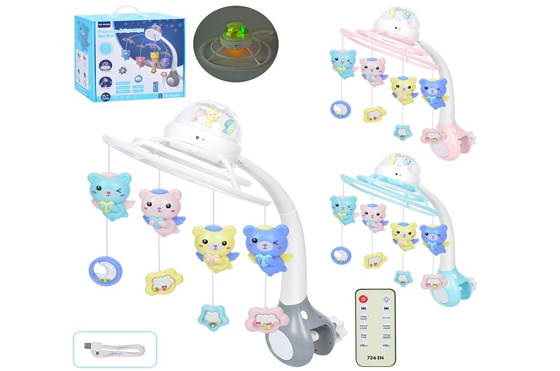 Карусель на кроватку 6689ABC (6шт) підвіски 4шт,Д/К(І/Ч),музика,3види,USB,на акум.,в кор-ці 28-31-13