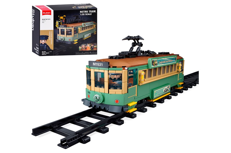 Конструктор SLUBAN M38-B1531 (16шт) міська серія, ретро трамвай, 45см, 1:35, фігурки, 560дет, в коро