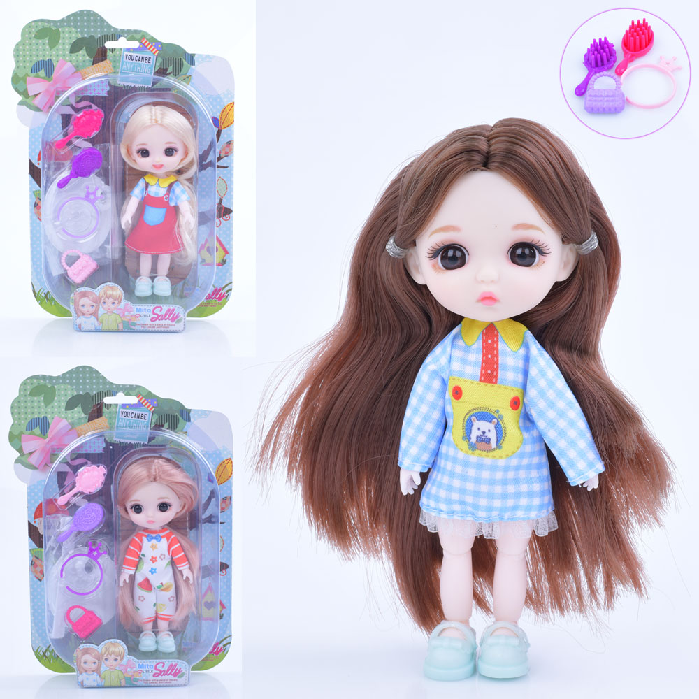 Лялька 91053-A (60шт) 14см, шарнірна, підставка, аксесуари, 3 види, на листі, 16,5-23-5см