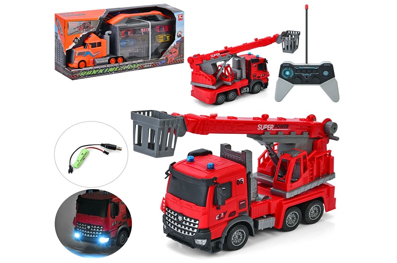 Пожежна машина YJ-119-1-2 (12шт) р/к, акум, вишка, 33см, 1:14, світло, рухливі деталі, USBзарядне, 2