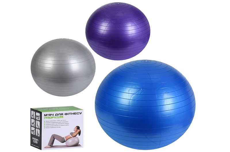 М'яч для фітнесу-55см M 0275-2 U/R (30шт) Фітбол, 700г, ПВХ, 3 кольори, у коробці(розібрана), 23-22-