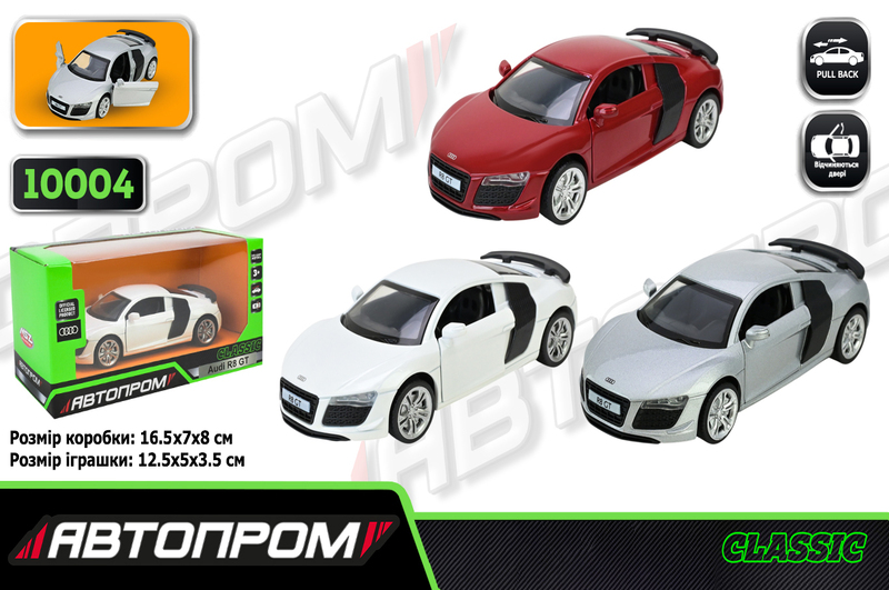 Іграшка машина мет. АВТОПРОМ  арт. 10004 (48шт/2)  5 Audi R8 GT, відкр.двері, у кор.16,5*7*8см"