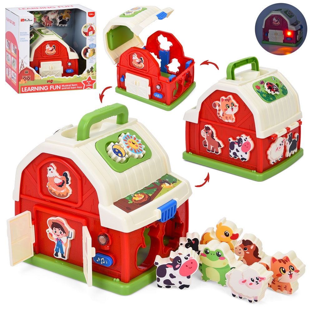 Гра 35973 (6шт) будинок, 19-15,5-в16см, музика-звук(англ), звуки тварин, світло, сортер (фігури-твар