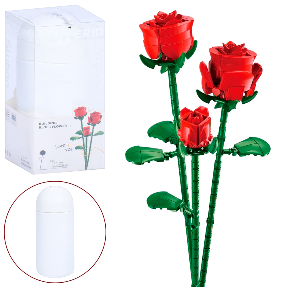 Конструктор SLUBAN M38-B1101-04 (32шт) квіти (троянди), 41,5см, колба, в кор-ці/слюда, 9,5-22-9,5см