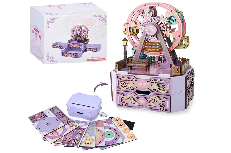 Скринька 302C (24шт) набір для творчості, зроби сам, колесо огляду, світло-3режими, пластик+дерево,