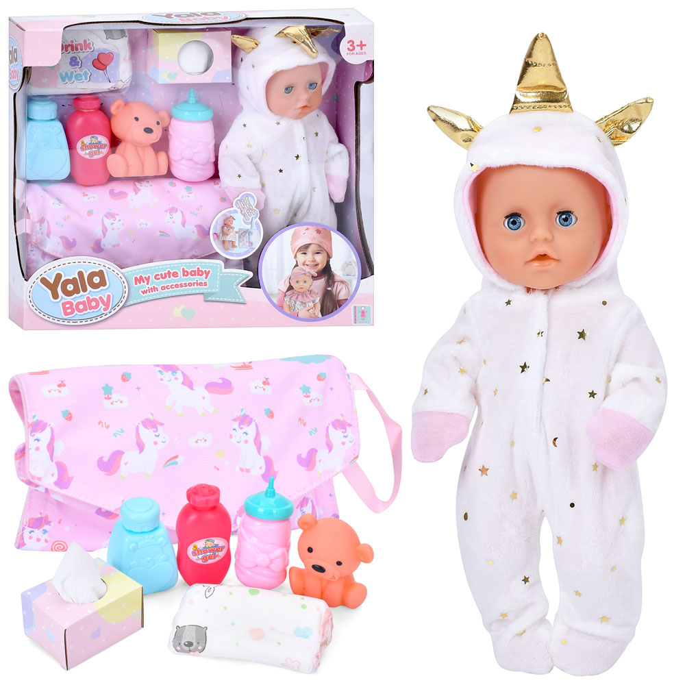 Пупс YL2425C-I (24шт) 29см, п'є-пісяє, сумка, пляшечка, підгузок, флакони, в кор-ці, 33-29,5-9см