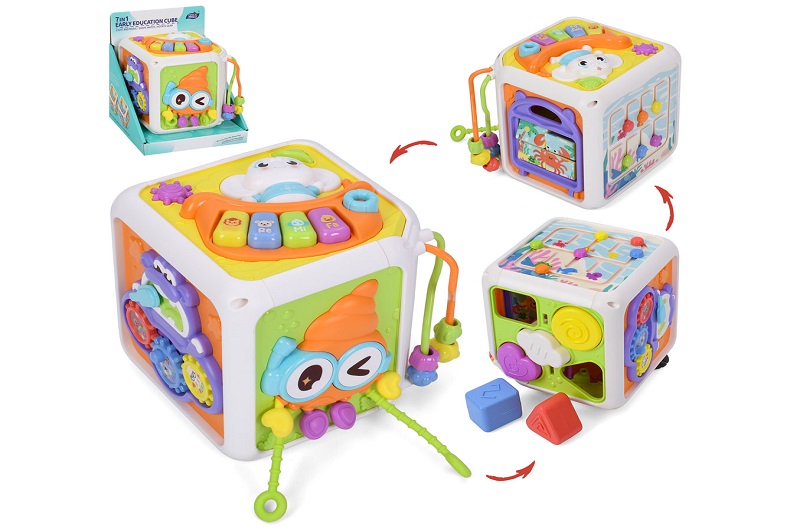 Гра 967 (12шт) куб, 7в1, бізікуб, 13,5см, піаніно (музика, звуки тварин, світло, змінюються режими),