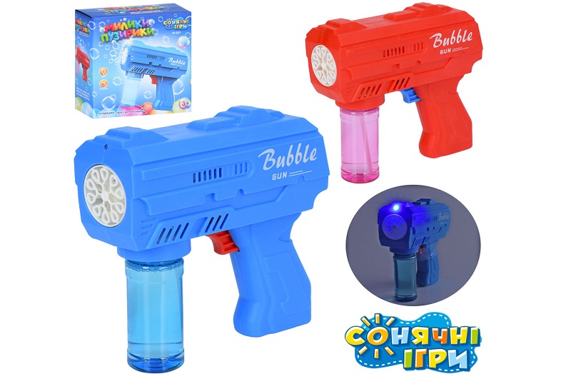 Мильні бульбашки M 001 (48шт) пістолет, 14см, світло, запаска 8,5-3см, на бат-ці, в кор-ці, 15,5-16-