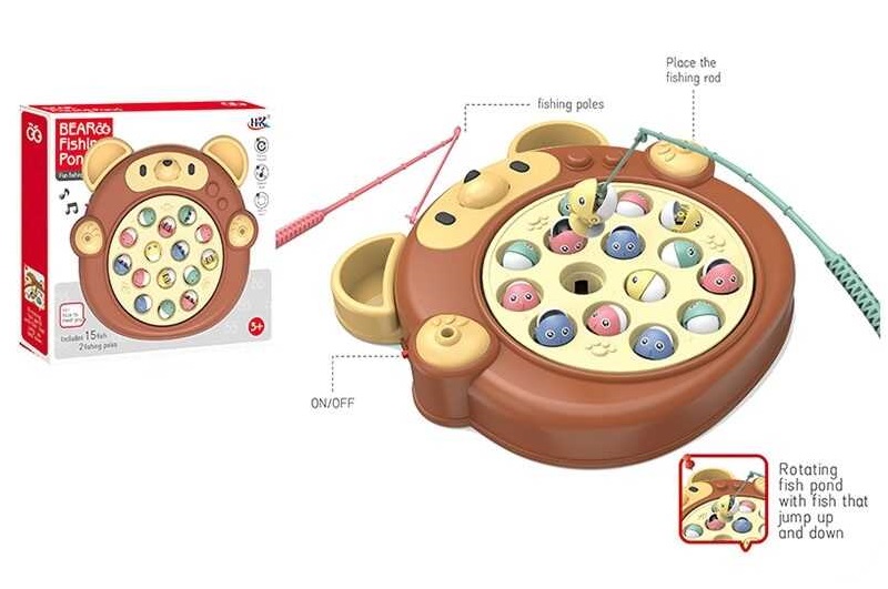 Риболовля 104 C (60) “Ведмедик”, ігрове поле обертається, 15 рибок, 2 вудки, мелодія, від батарейок,