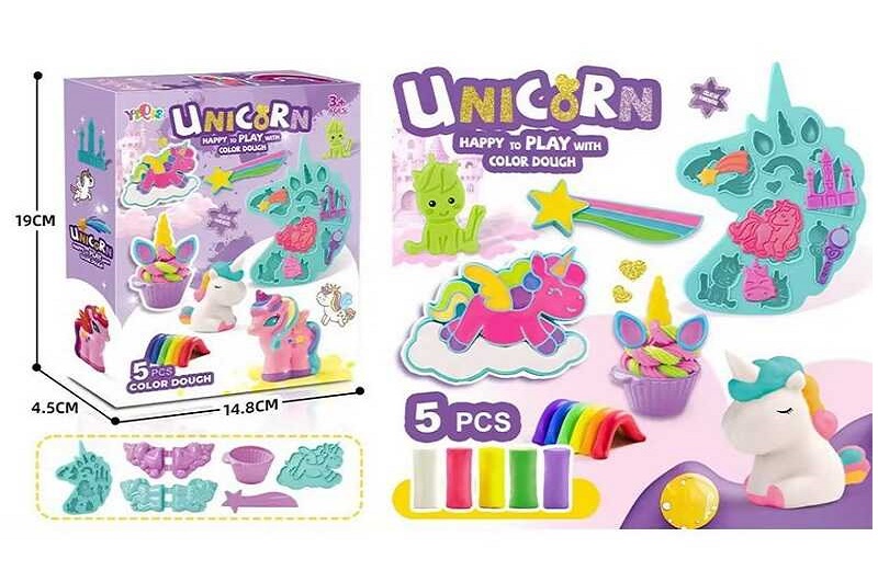 Тісто для ліплення 5836 C (96/2) “Єдиноріжка”, 5 кольорів, формочки, ножичок, форма для кексу, в кор