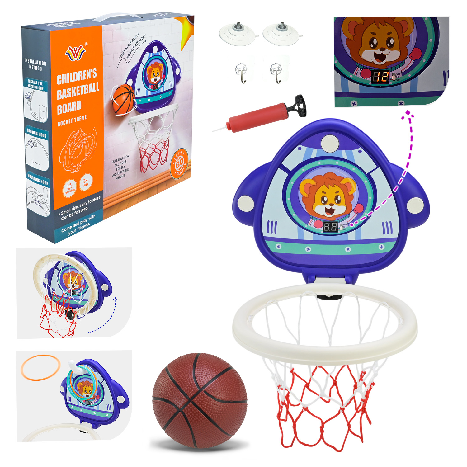 Набір для гри у баскетбол арт. 777-408A  Ракета 35*6,5*32 см звук,у кор