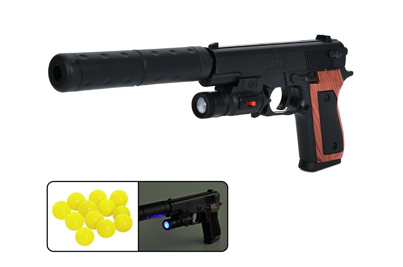 Пістолет SP-3B+ (72шт) 31см, пластикові кулі, світло, на бат(табл), у пакеті, 15,5-22-3см