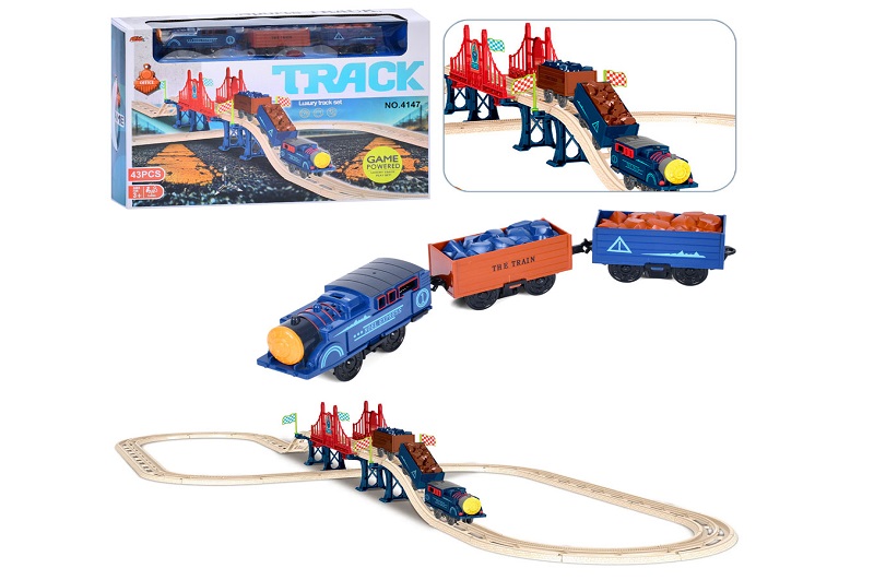 Залізниця 4147B (9шт) 148-82,8-в16см, локомотив, музика, вагон 2шт, акум, USBзарядне, 43дет, в кор-ц