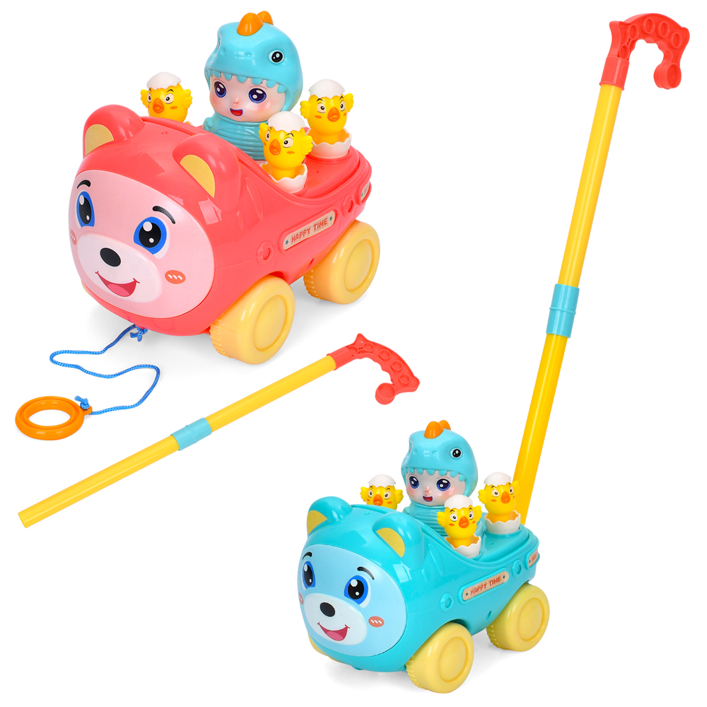 Каталка 8517B (48шт) на палці 41см/на шнурі, тварина-машинка 18см, фігурка, рухливи реталі, звук, 2