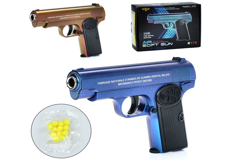 Пістолет K17X (24шт) 16см, пластикові кулі, 2 кольори, в кор-ці, 19,5-14,5-3,5см