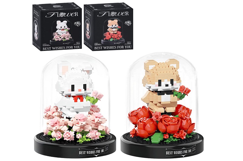 Конструктор 7243-7244 (30шт) тварина у квітах, колба, 10,6-10,6-13,7см, 2 види (687дет, 692дет), у к