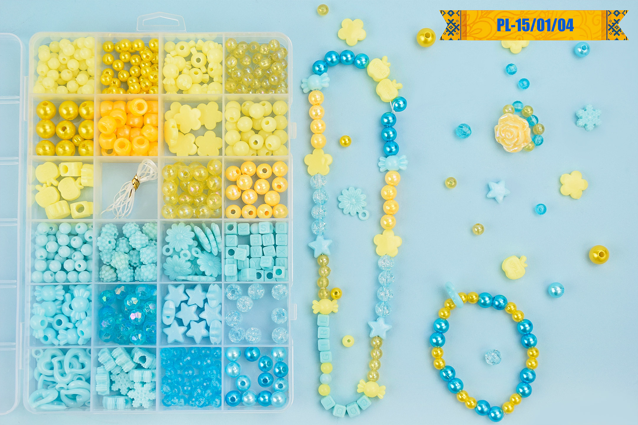 Бісер арт. PL-15/01/04 (120шт/2) патріотичні кольори,намистини, бісер, підвіски, гумова волосінь, ко