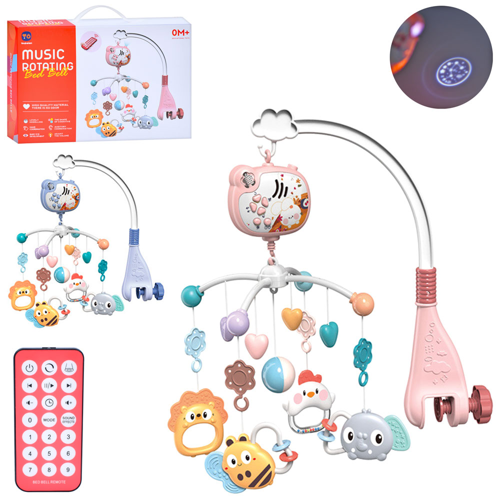 Карусель на кроватку RT668-15 (12шт) д/к(ІЧ), підвіски (брязкальце, прорізувач), музика, звук(англ),