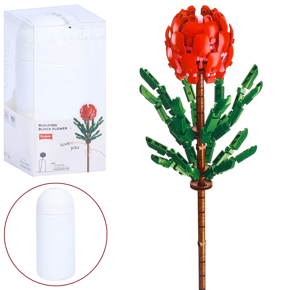 Конструктор SLUBAN M38-B1101-08 (32шт) квіти, тібухіна урвілля, 39,1см, колба, в кор-ці(слюда), 9,5-