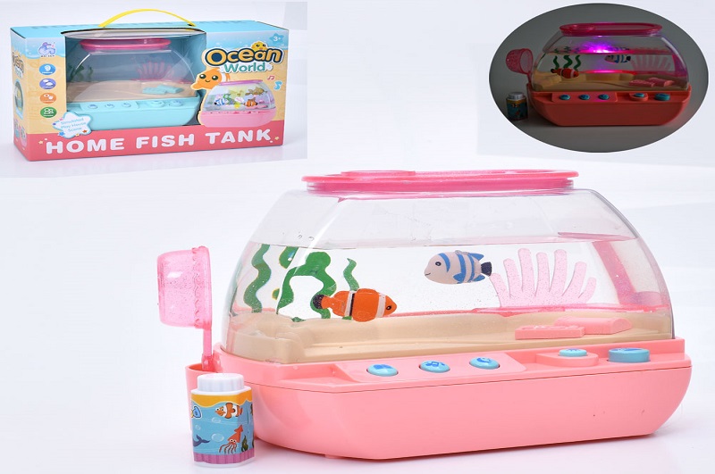 Набір гральний 85008E (12шт) акваріум, 16-14-8см, музика, звук(англ), світло, рибки, 2 кольори, на б