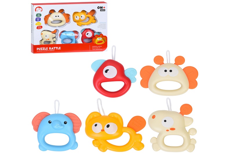 Брязкальце 1688-93 (54шт) набір 5шт, від 7,5см, прорізувач, текстурні деталі, петелька, в кор-ці, 28