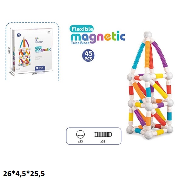Конструктор магнітний CH1452 гнучкий 45дет.кор.26*4,5*25,5 /36/