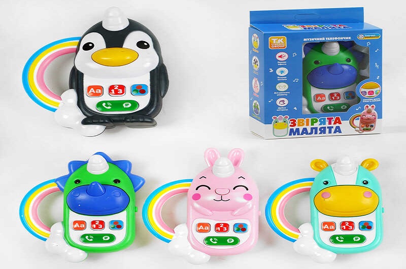 Телефон Звірята-малята" ТК 80492 (72) "TK Group", 4 види, УКР. МОВА, алфавіт, цифри, кольори, пісні"