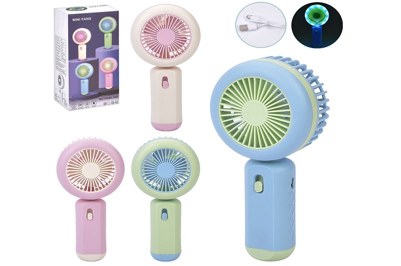 Вентилятор MK 5614 (36шт) 15см, світло, 2 режими, акум, USBзарядне, 4 кольори, в кор-ці, 8,5-16-4см