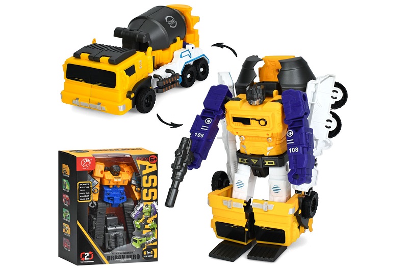 Трансформер 908-3D-6D (48шт) робот 17см+будтехніка, зброя, 2 види, в кор-ці, 15-21,5-8см