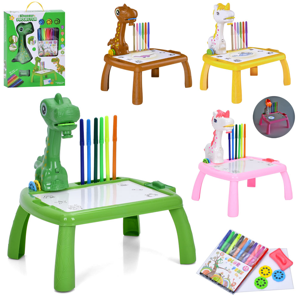 Проектор 222-18-17 (48шт) столик, 29,5-23-32см, музика, світло, слайди (24картинки), фломастери 12шт