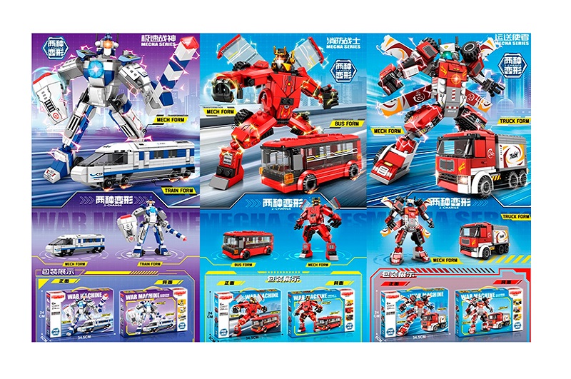 Конструктор L33014-17-19 (40шт) робот+транспорт, 3 види(тролейбус 254дет, трейлер 220дет, поїзд 274д