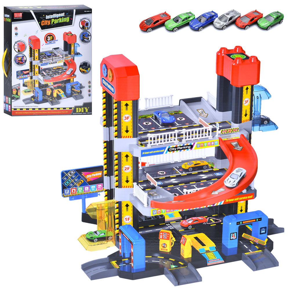 Гараж A333-238A (8шт) 57-58-в47см, ліфт, звук, світло, машинки, на бат-ці, в кор-ці, 41,5-54-14см