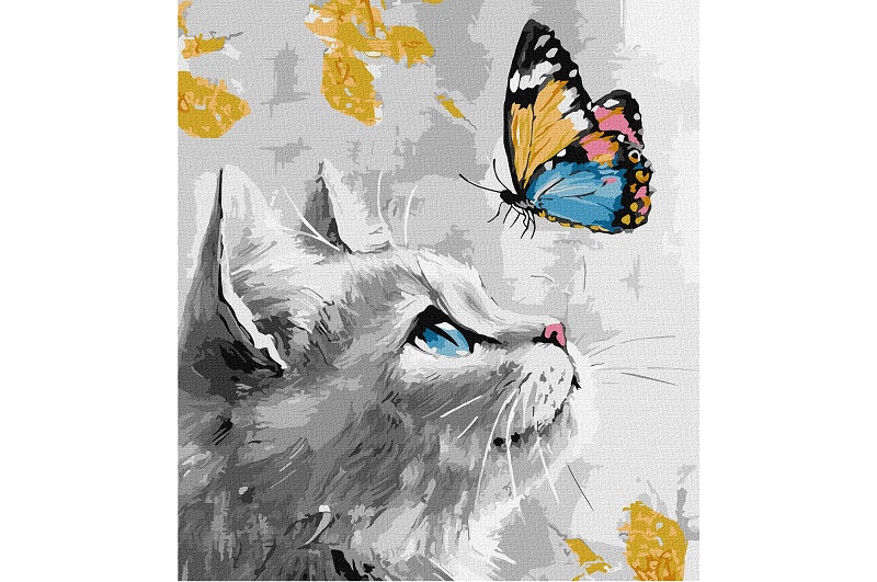 Картина по номерах Мрійливе кошеня з фарбами металiк extra" 40х50см  KHO6680"