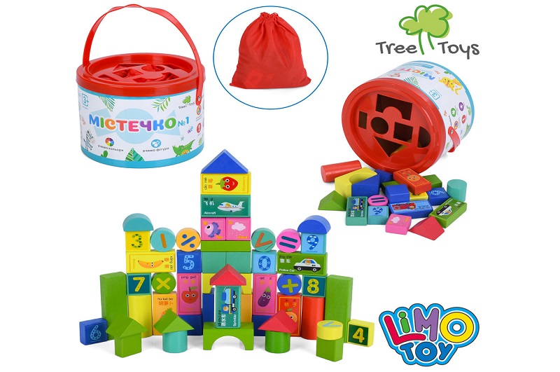 Дерев'яна іграшка Будівельні блоки MD 0938-1 (24шт) Містечко, фігури (цифри, транспорт, овочі, фрукт