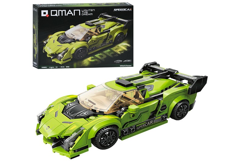 Конструктор Qman 91005 (18шт) гонка, машина, 15-7,6-4,5см, 348дет, в кор-ці, 35-256,5см