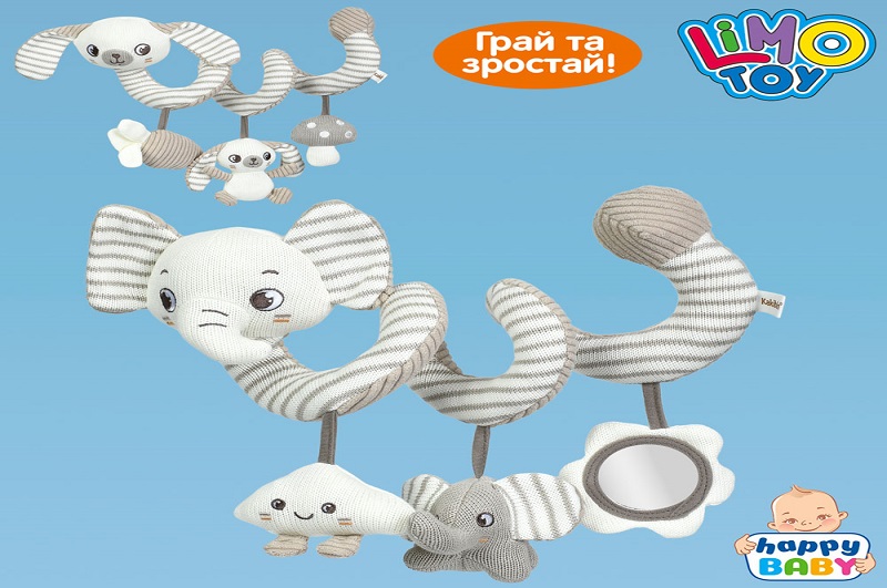 Підвіска м'яка HB 0100 AB (24шт) на ліжко, спираль 43см, тварина, брязкальце, пискавка, плюш, 2 види