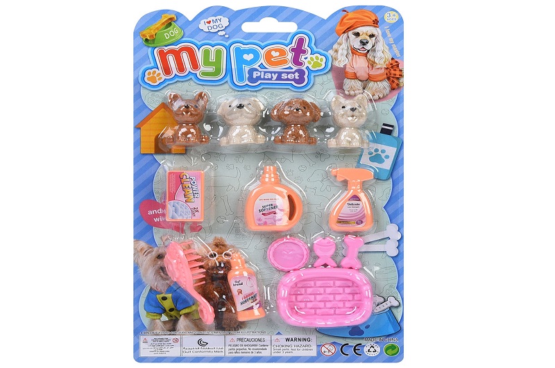 Фігурки для гри 999B-2 (224шт) набір тварин 4шт(собака) 4см, аксесуари, на листі, 15,5-25-3см