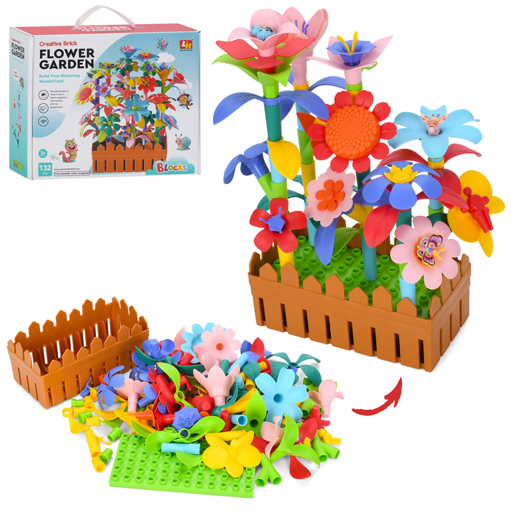 Конструктор 9036 (12шт) квітковий сад, клумба, комахи, 132дет, в кор-ці, 32,5-27,5-10,5см