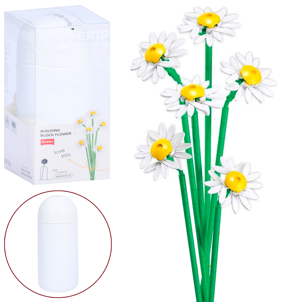 Конструктор SLUBAN M38-B1101-16 (32шт) квіти  (маргаритки), 34,6см, колба, в кор-ці/слюда, 9,5-22-9,