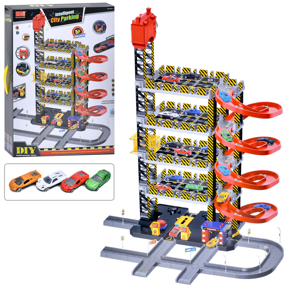 Гараж A333-240E (6шт) 95-65-в85см, 5 поверхів, лифт-звук, світло, машинки 4шт 7см, запуск машинок, н