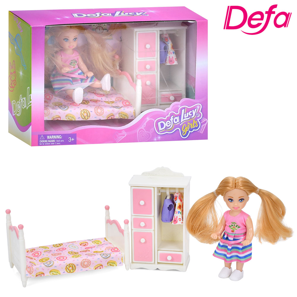Лялька DEFA 8811 (36шт) 11см, шарнірні ноги, шкаф, ліжко, вбання, в кор-ці, 21,5-14-8см