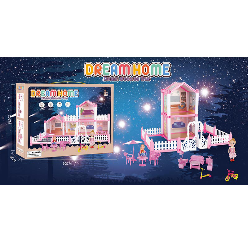 Будиночок SH99-2 (36шт) 2 поверхи, світло, меблі, лялька 2шт 10см, 88дет, бат(табл), в кор-ці, 30-25
