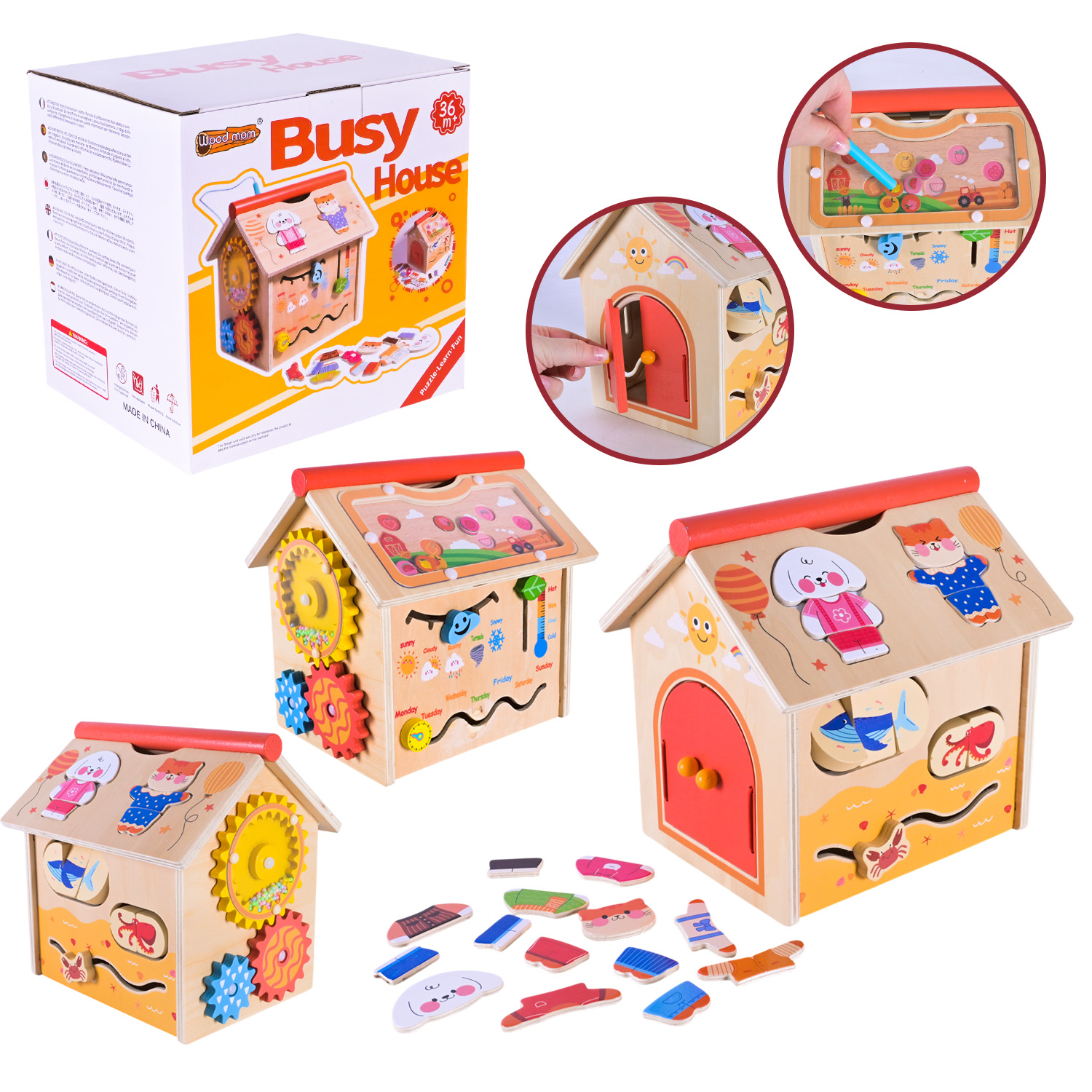 Дерев'яна іграшка арт. WD15406 (18шт) бізіборд у коробці 21*17,5*21см