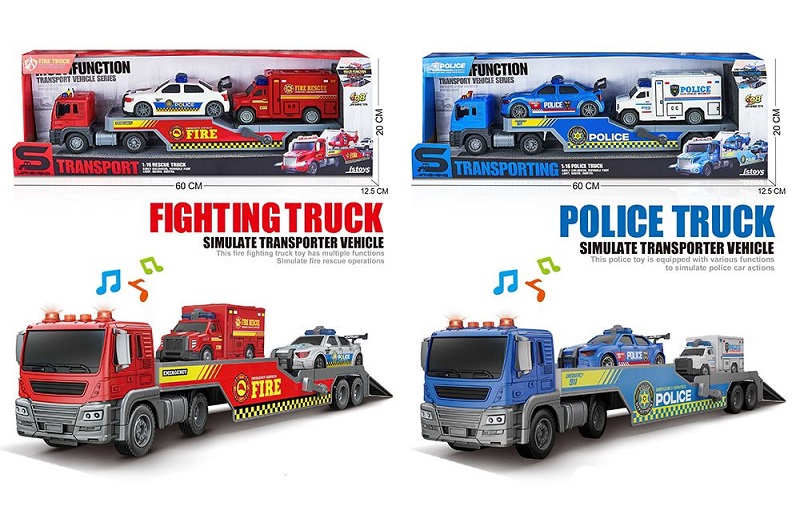 Трейлер JS203A-3C (9шт) інерція, 51см, 1:16, звук, світло, машина 2шт, гумові колеса, 2 види (поліці