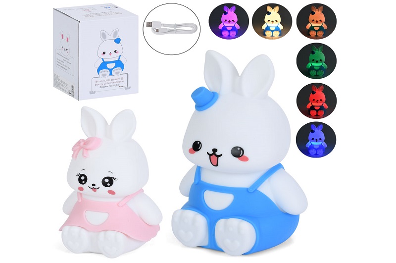 Нічник INT 0033 (18шт) зайчик, 17-11-10см, світло (біле, кольорове), акум, USBзарядне, силікон+пласт