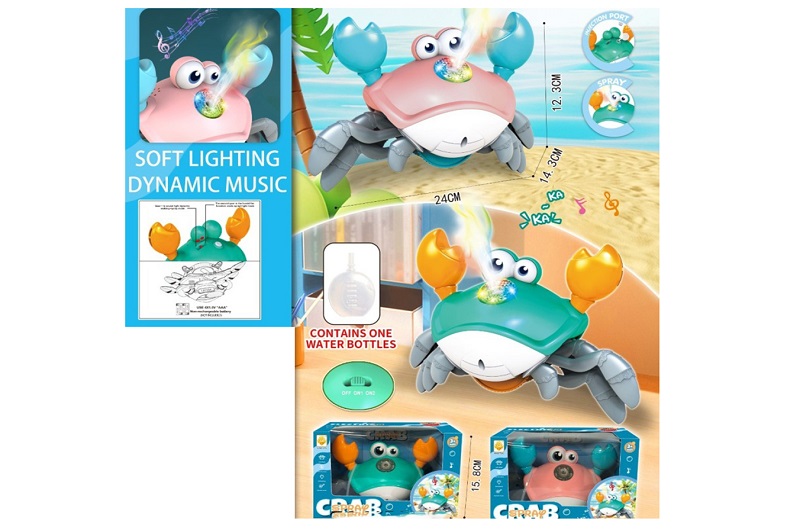 Музична іграшка 25004A (18шт) краб, 24см, пара/дим, музика, світло, їздить, 2 режими, 2 кольори, на