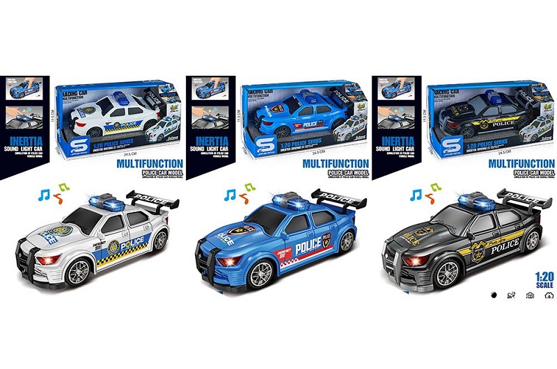 Машина JS167C-7D-7E (24шт) інерція, поліція, 19,5см, 1:20, звук, світло, гумові колеса, 3 види, на б