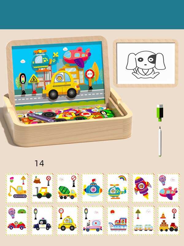 Дерев’яна магнітна дошка C 75302 (32) “Транспорт”, магнітні елементи, маркер пиши-витирай, в коробці