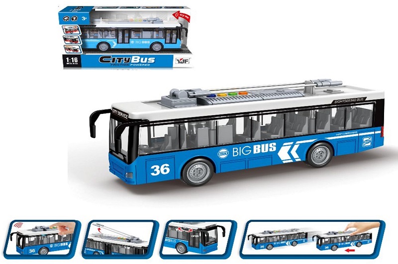 Тролейбус A1119-7 (18шт) інерція, 28,5см, 1:16, звук, світло, гумові колеса, відчиняються двері, на